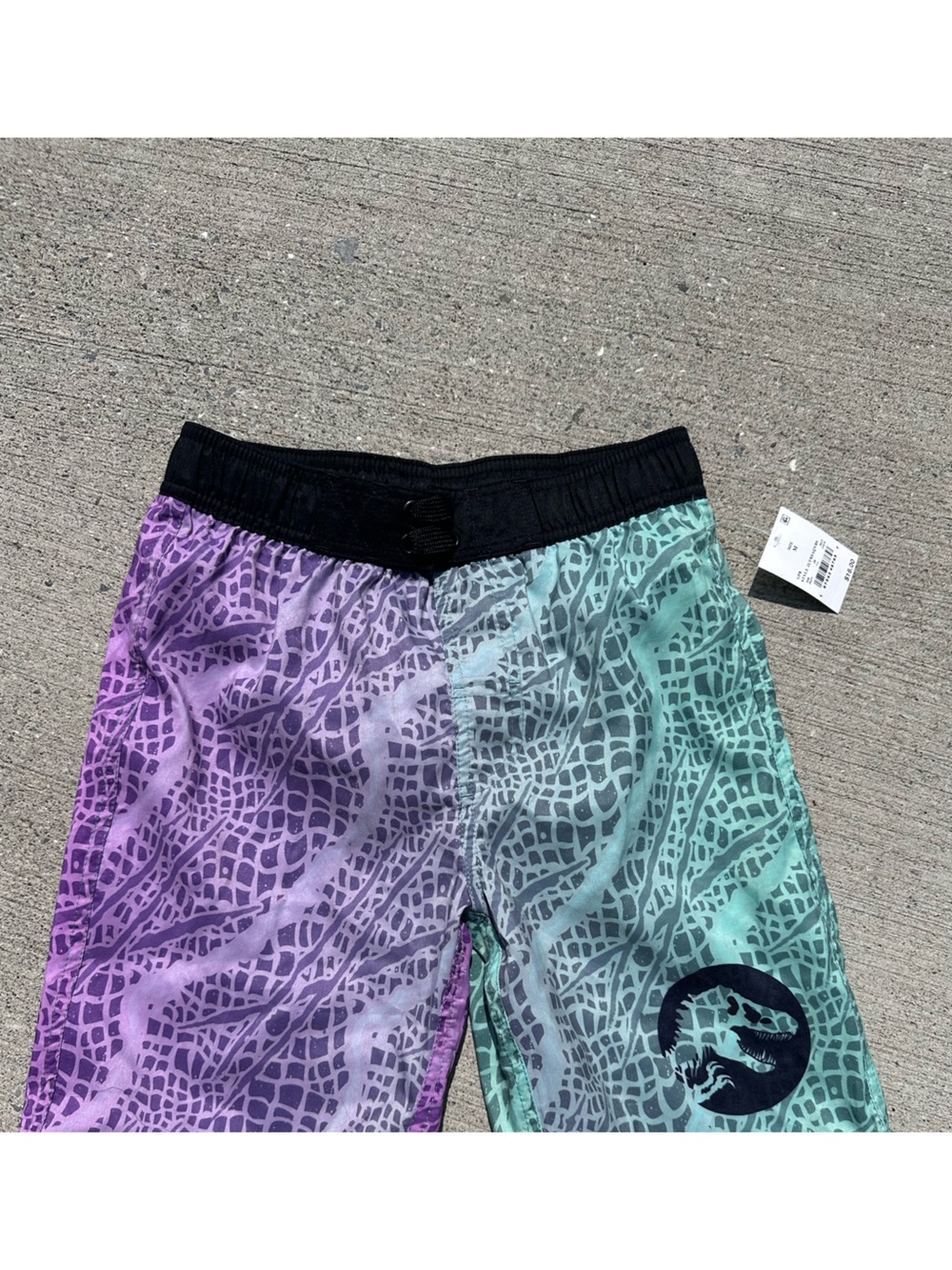 Jurassic Park Teal and Black Patterned Swim Shorts